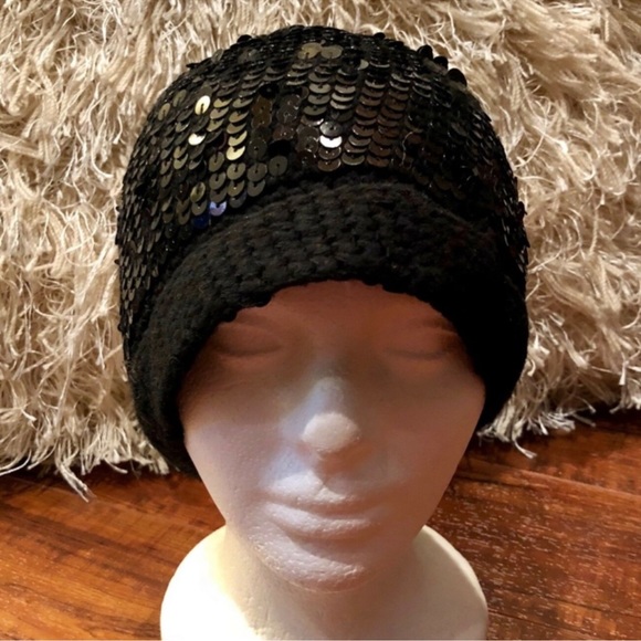 Vintage Black Sequined Beanie Cap Hat main image 3